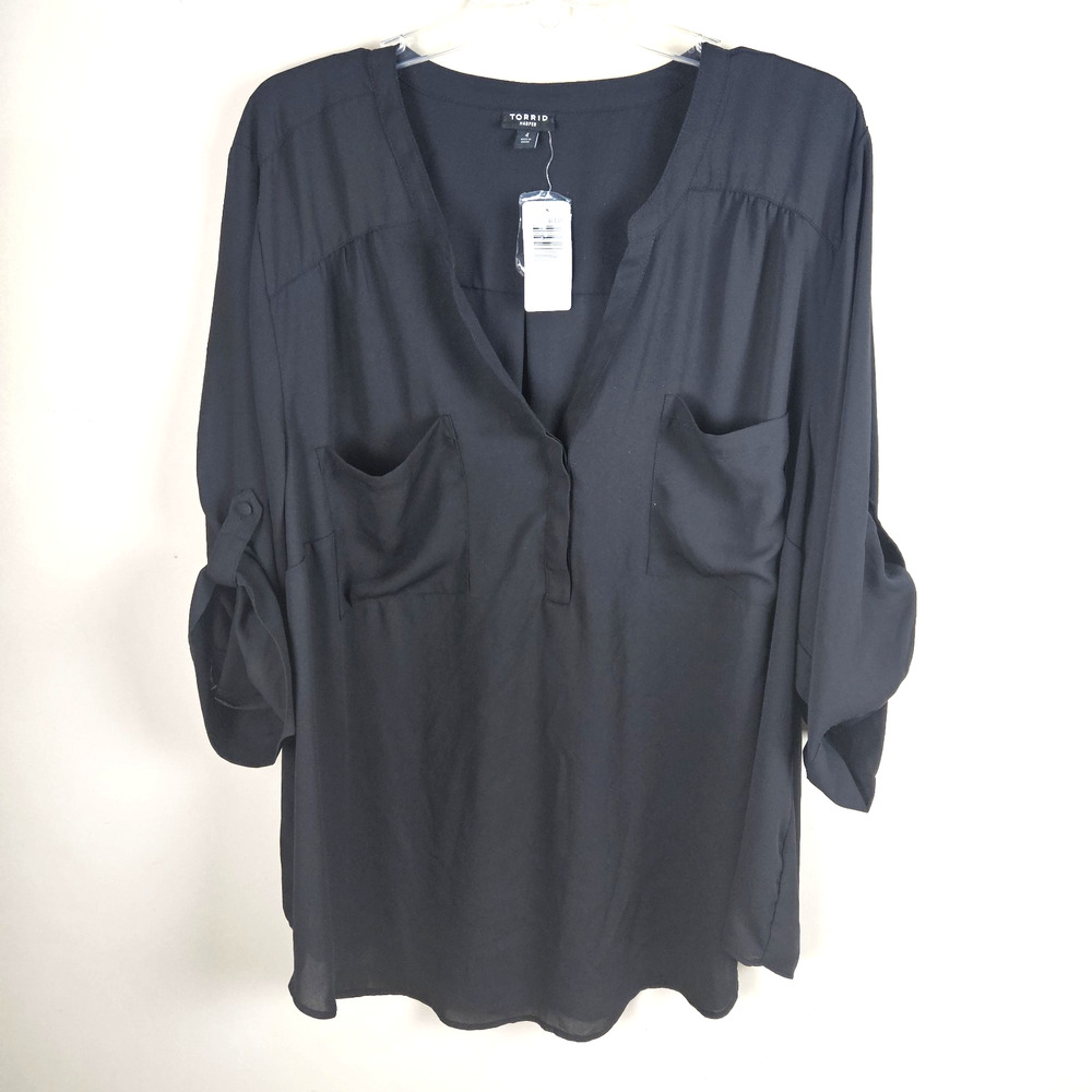 NWT Torrid Blouse Womens 4X Black Harper Popover Tunic Career Office Flowy NEW
